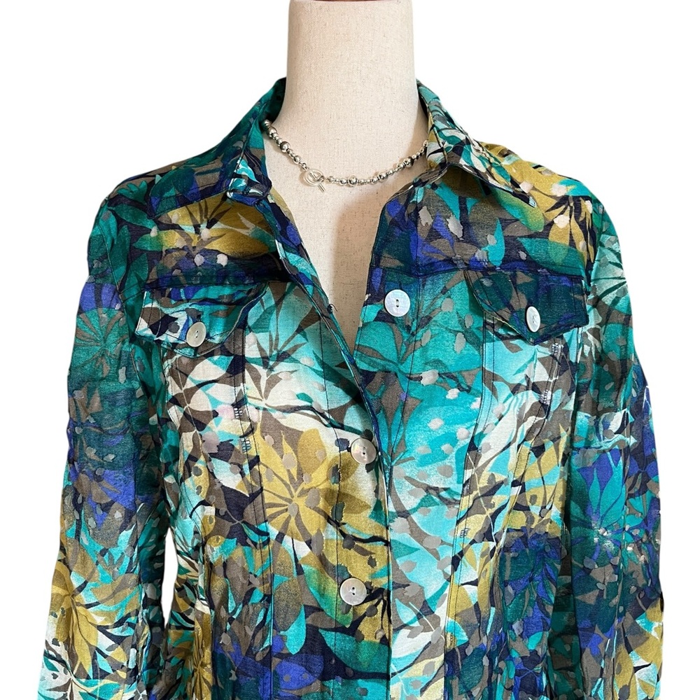Ruby Rd. Sheer Button-Up Jacket With A Tropical F… - image 4